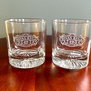 Set of 2 Chivas Regal 12 Etched Scotch Whiskey Glasses